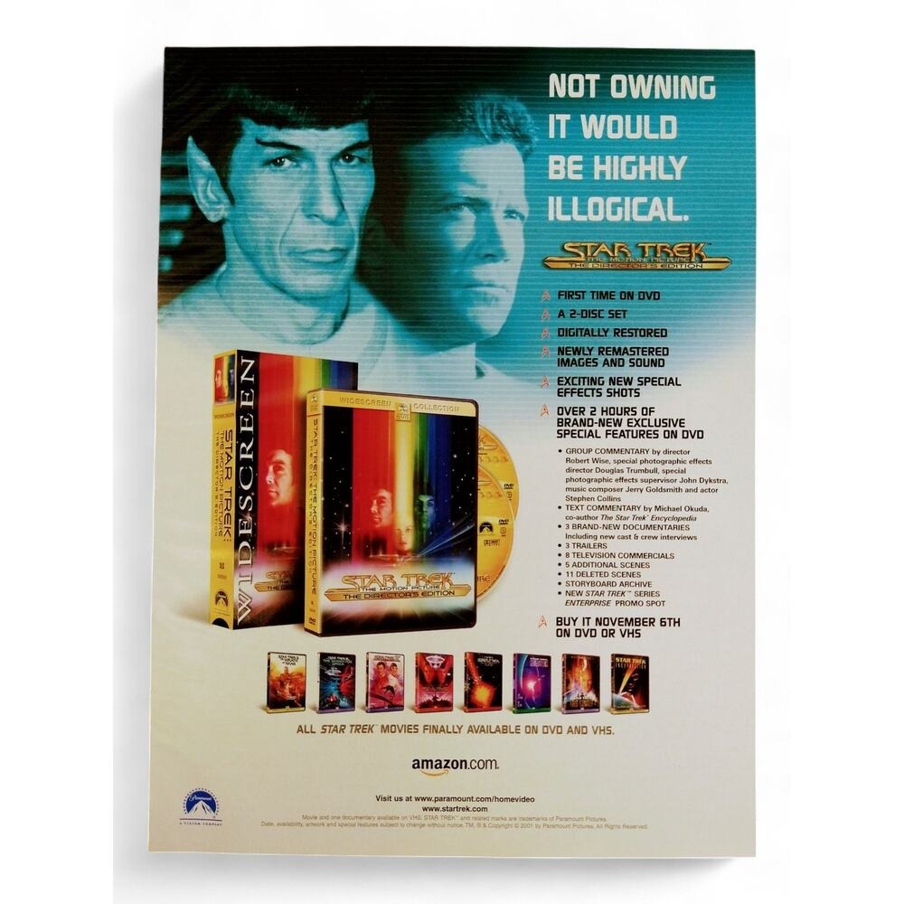 2001 Star Trek Print Ad Pg Y2K DVD Release Captain Kirk Spock Highly Illogical